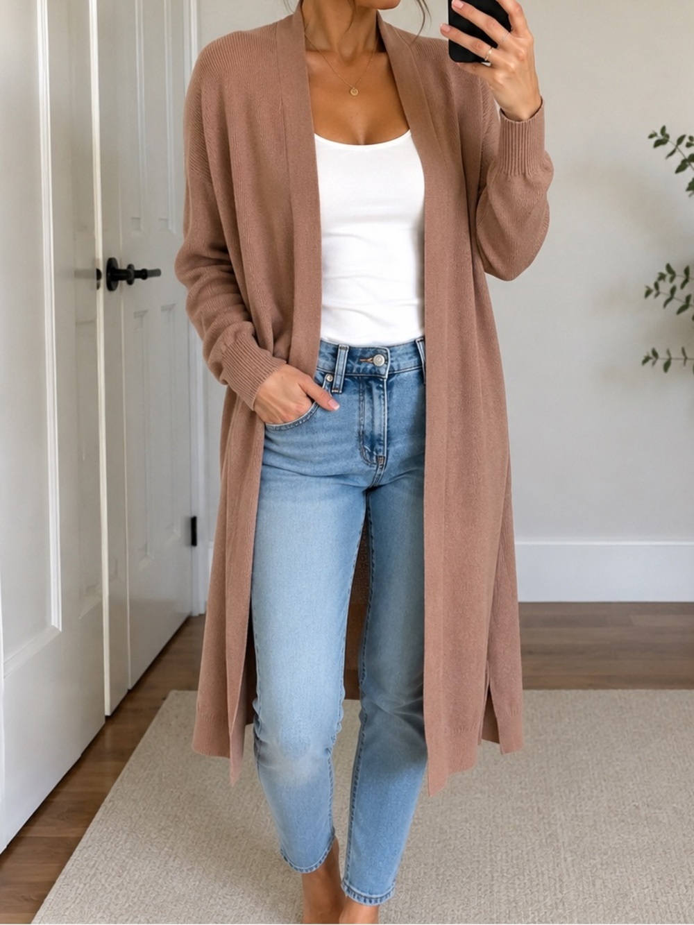 Babaton by Aritzia Long Duster Cardigan Sweater Belted Open Front Taupe Size 2